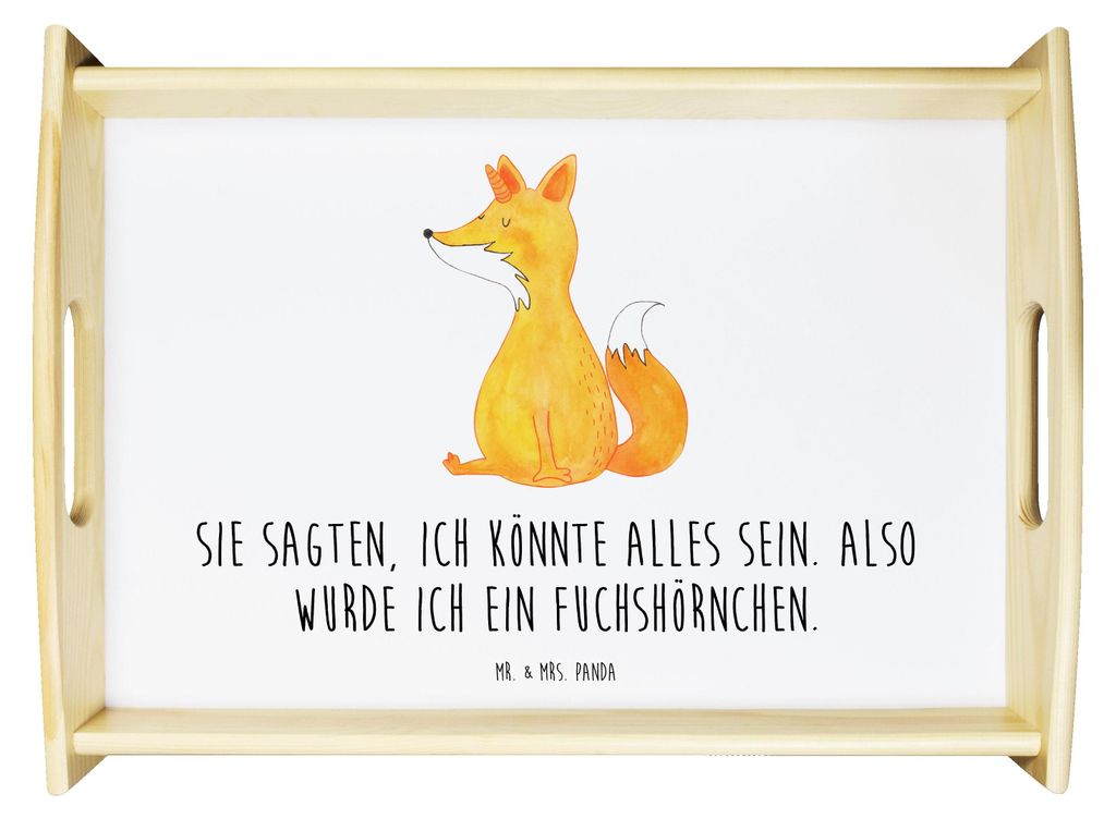 Mr. & Mrs. Panda Tablett Einhorn Wunsch - Weiß - Geschenk, betttablett, Unicorns, Serviertablett, Füchse, Fuchshörnchen, Holztablett, Fuchs, Uni...