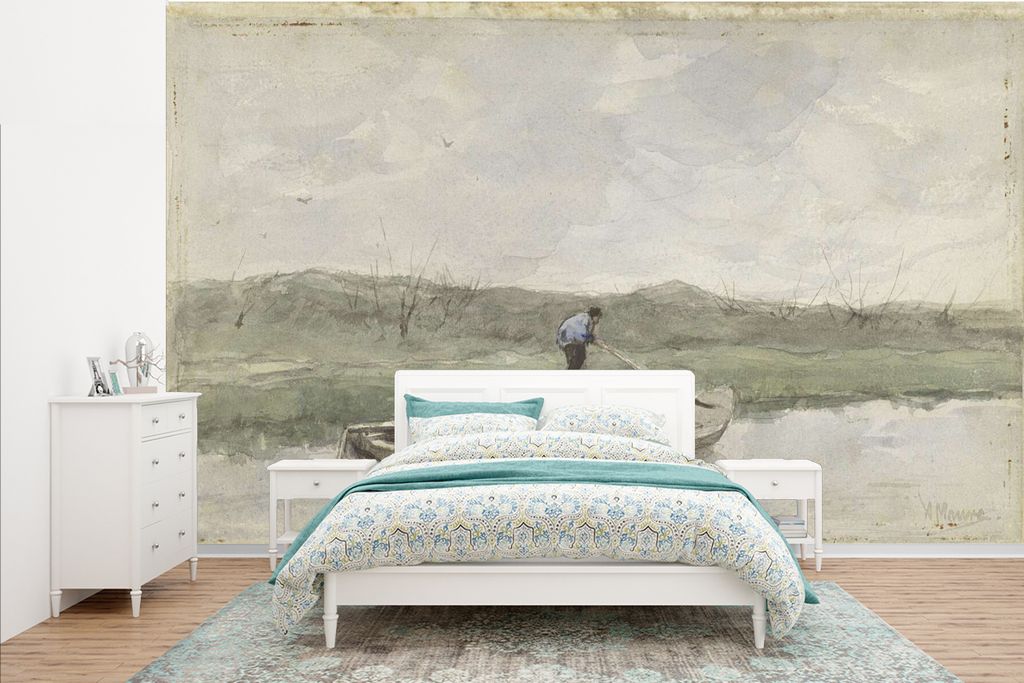 MuchoWow Fototapete für Wohnzimmer oder Schlafzimmer Wandtapete Vinyl Motivtapete Sandkahn - Gemälde von Anton Mauve - 385x240 cm - Schlafzimme...
