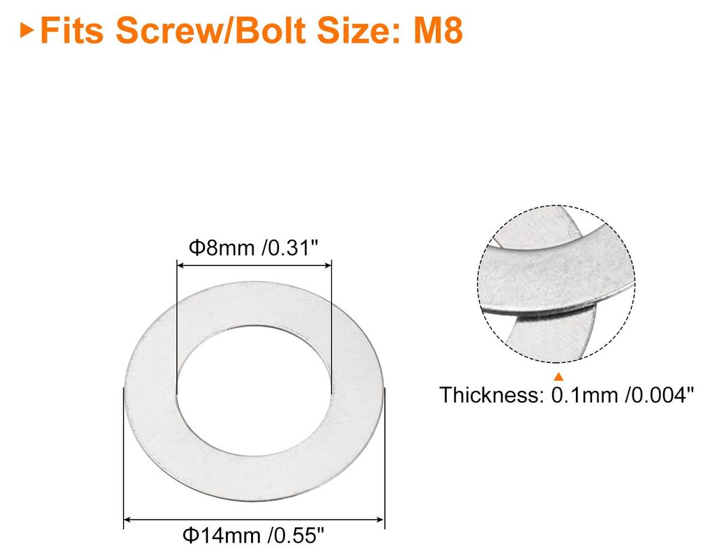 M8 50Stk 304 Edelstahl Flache Dichtungsringe 8x14x0.1mm Ultra Dš¹nn Flache Abstandshalter fš¹r Schraube Bolzen Elektronisch Reparatur Automobil