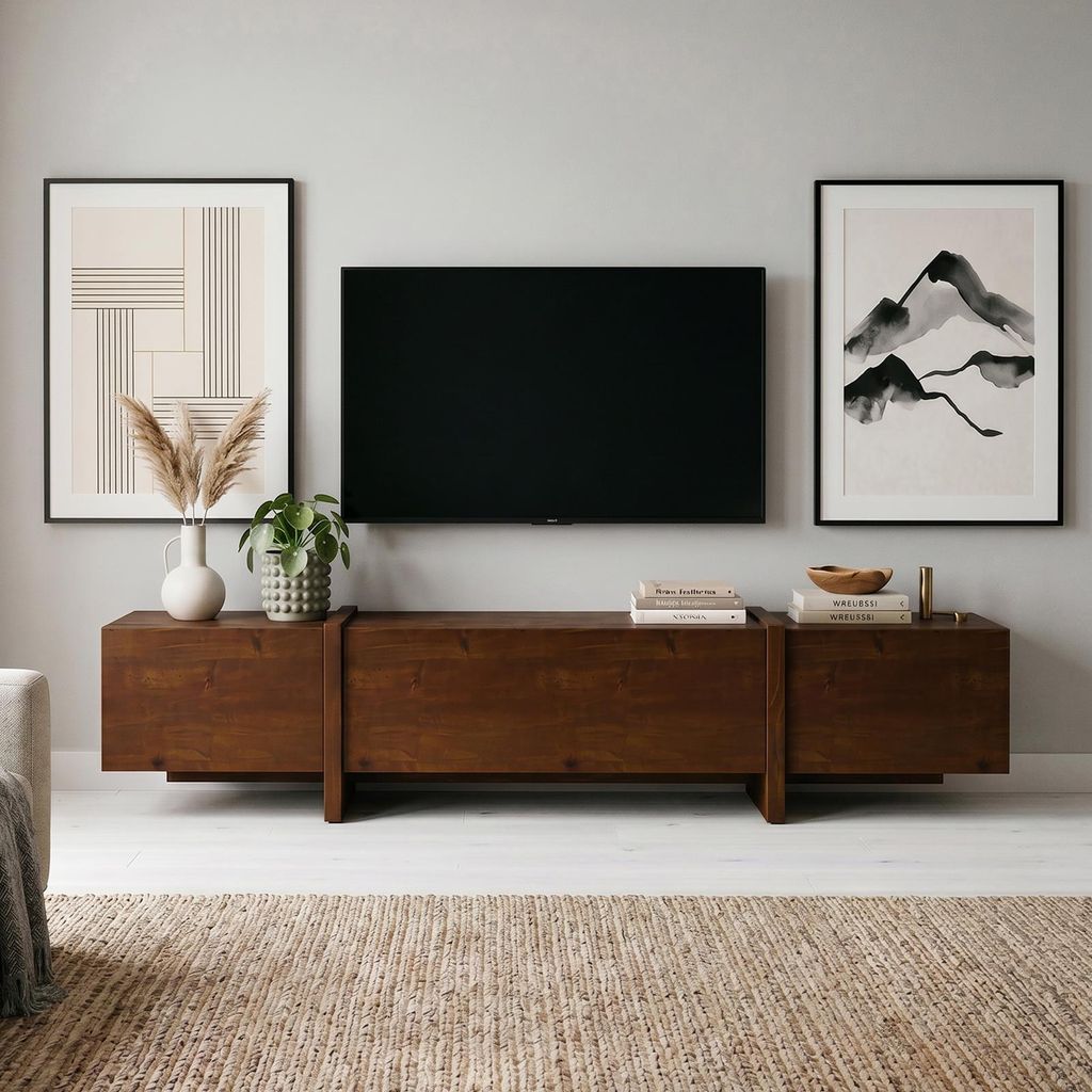 Lowboard LEILA aus Massivholz 220 cm, Kastanie Finish - TV Produktbild 