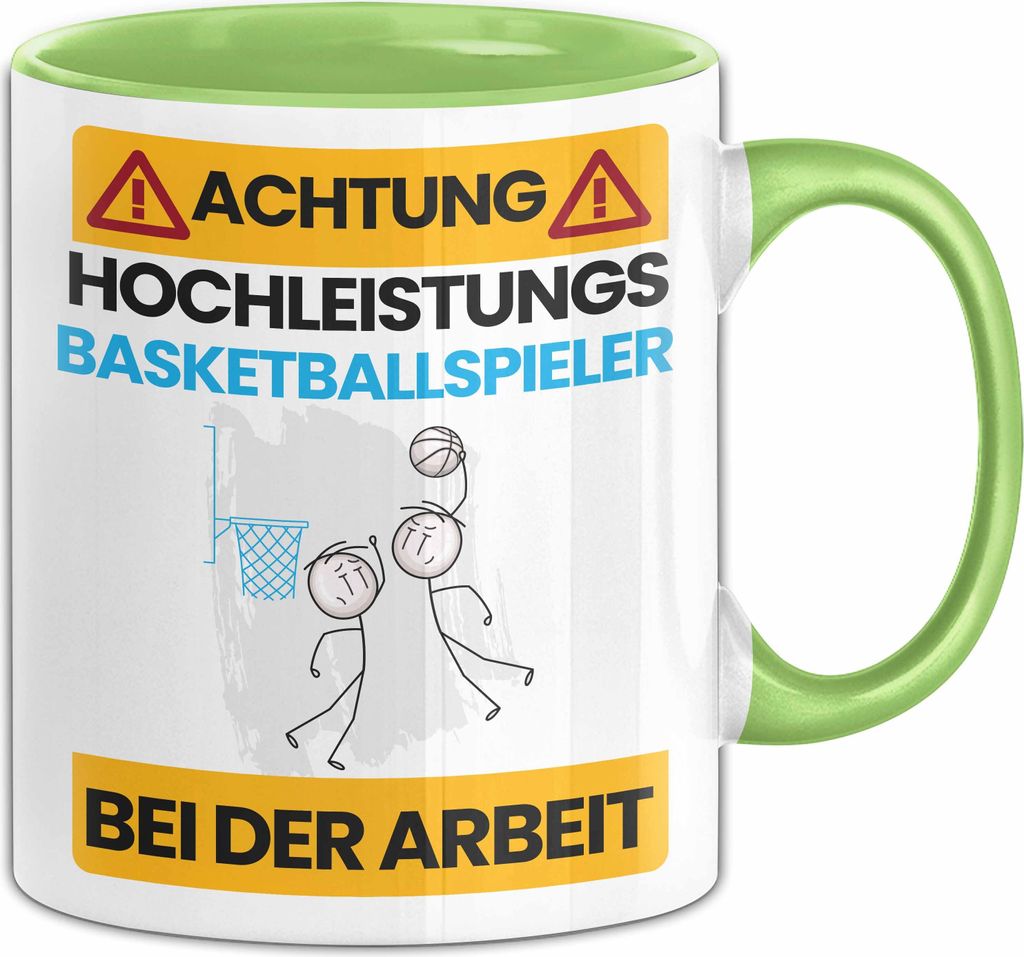 Basketballspieler Tasse Geschenk Lustiger Spruch Geschenkidee für Basketballspieler Achtung Hochleistungs Basketballspieler Bei Der Arbeit (Grün)