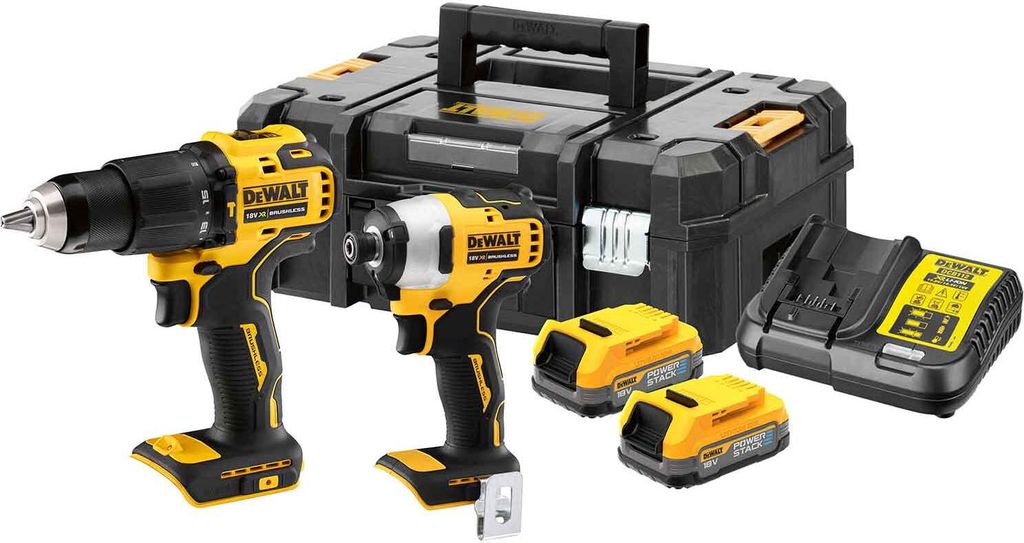 DeWALT Akku-Kombopack DCK2062E2T-QW, Schlagbohrschrauber, Schlagschrauber, 18V 1,7Ah Power Stack Akkus