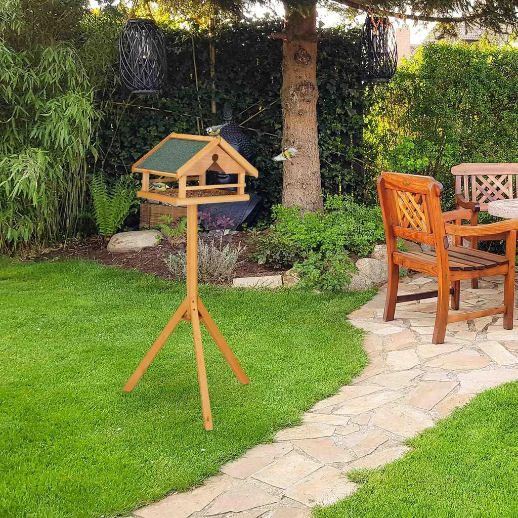 Maisonnette pour oiseaux extérieurs sur pied en épicéa traité 45x40cm