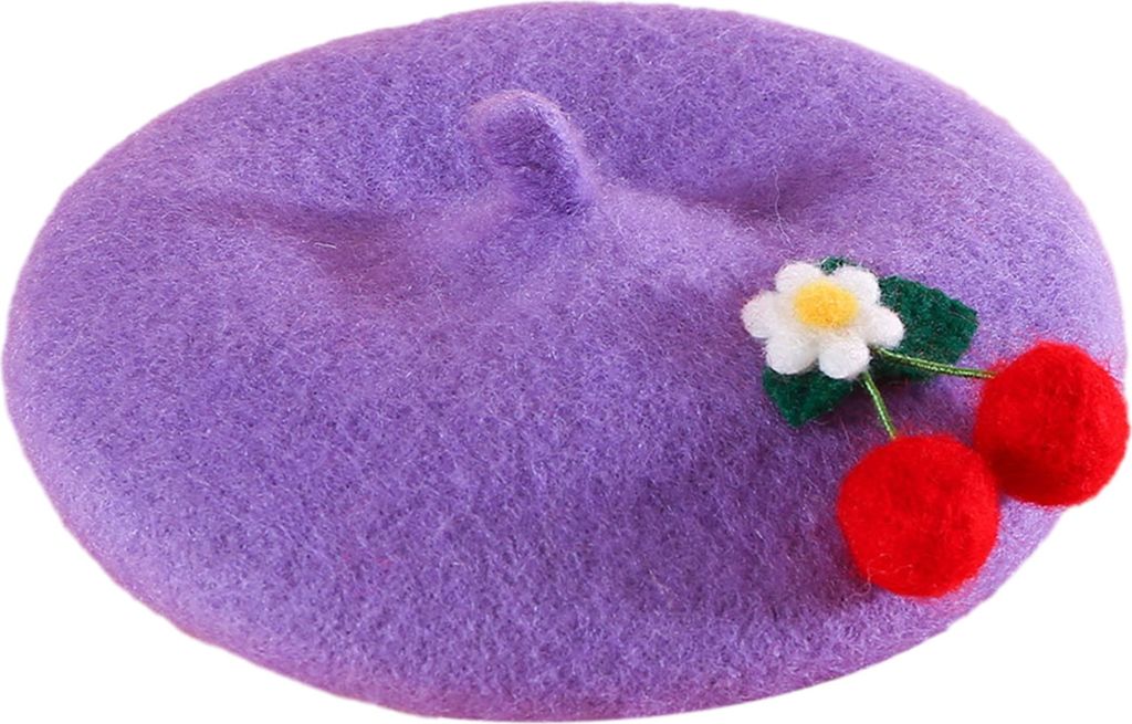 Haustiermütze, Baskenmütze, Filz, Kirsche, süßes Design, Wollstoff, verstellbare Schnalle, Winter-Kopfbedeckung, Fotografie-Requisiten für Kat...