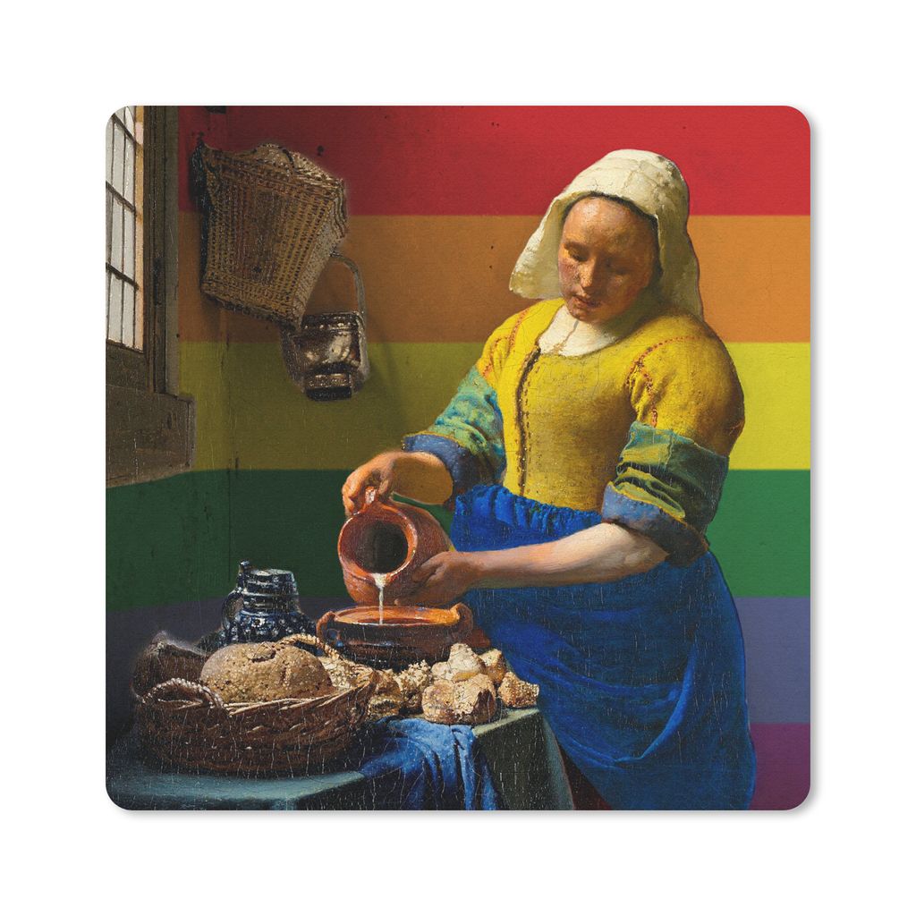 MuchoWow Mauspad Mousepad Milchmädchen - Vermeer - Flagge des Stolzes 30x30 cm - Mousepads - Maus Mat - Pad - Mausunterlage - Gaming