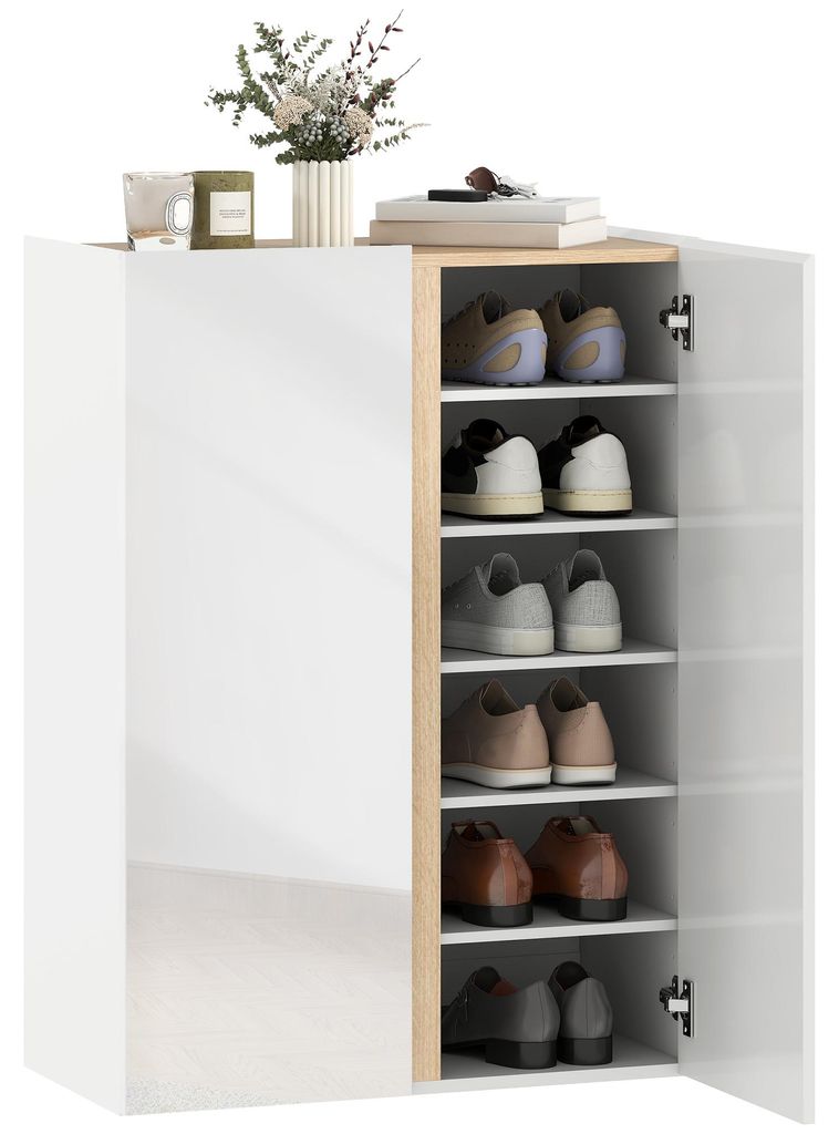HOMCOM Schuhschrank mit 2 Hochglanz Türen Schuhregal mit 6 Produktbild 