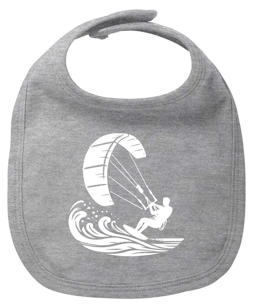 Huuraa Baby Lätzchen Kitesurfen Silhouette Heather Grey Klettverschluss Baumwolle Latz Geschenkidee