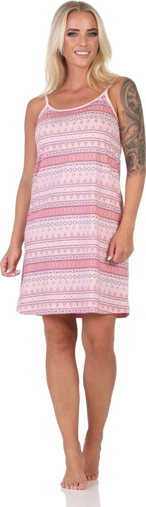 Normann Damen Spaghetti Nachthemd im Ethnolook - auch in Übergrössen ; rosa2 , 48