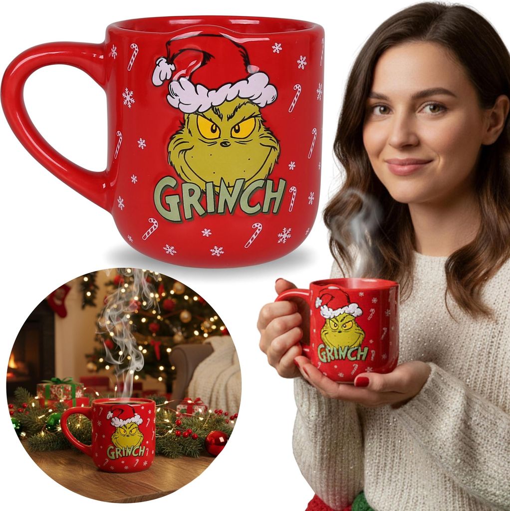 Grinch Červený, VIANOČNÝ HRNČEK s rukoväťou, KERAMIKA, Obrázok produktu 