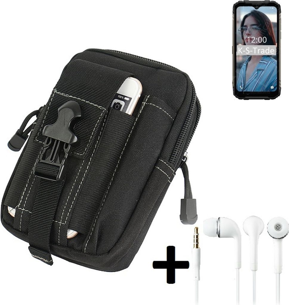 K-S-Trade Gürteltache + Kopfhörer kompatibel mit Doogee S96 Pro Gürtel Tasche Holster Schutz Hülle Handy Hülle schwarz inkl. Extrafächer