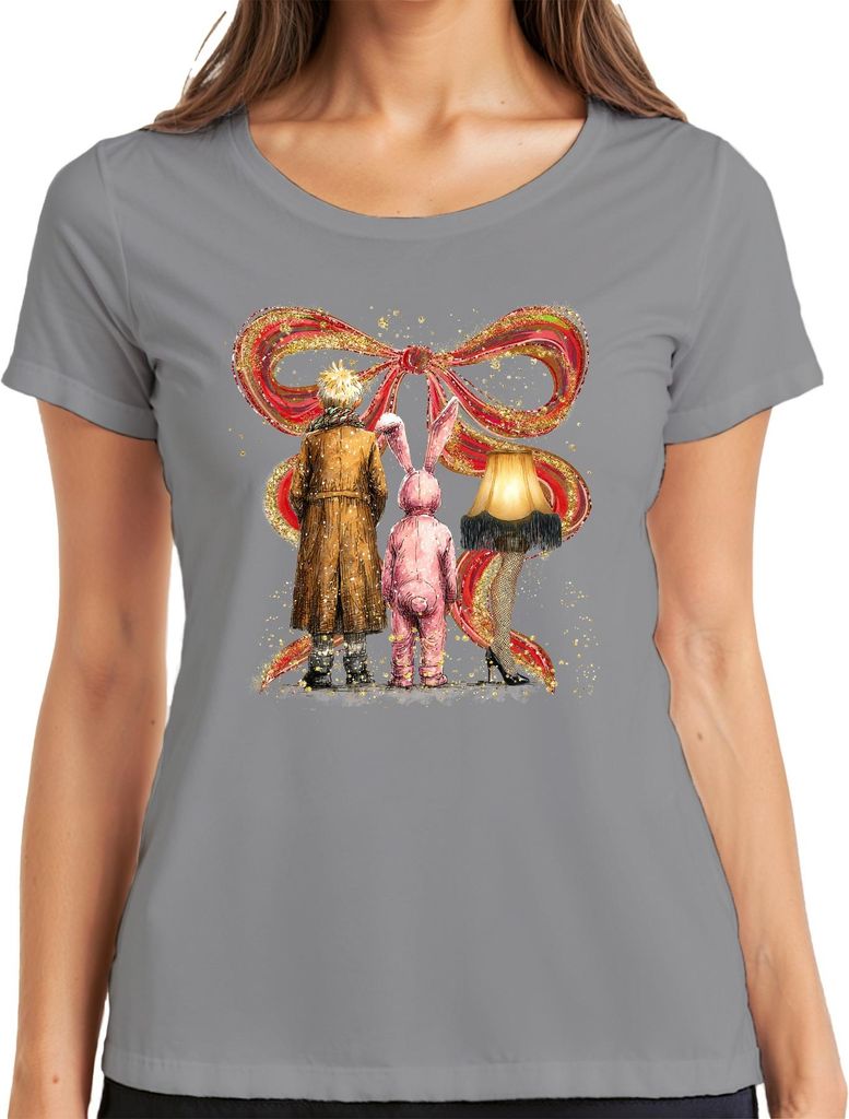 Leg Lamp rosa Hasenkostüm Junge im Mantel Weihnachten Retro Damen T-Shirt, Grau, S