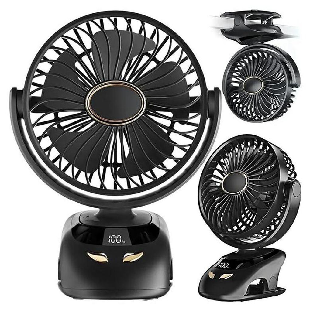 GOTEL Stolní ventilátor 2v1 s klipem a podstavcem, černý – Obrázek produktu 