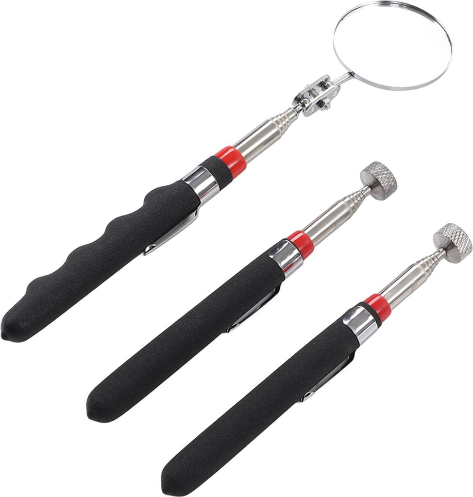 3-teiliges magnetisches Greifwerkzeug mit Teleskopspiegel und Gummigriff, 8 lb (ca. 3,6 kg) starker Magnetgreifer für enge Stellen