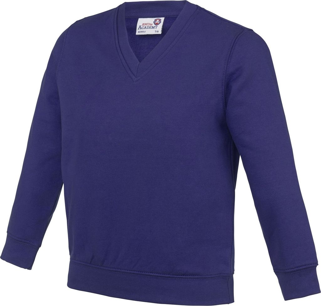 AWDis Academy Kinder Junior Schul Sweatshirt mit V-Ausschnitt RW3925 (13 Jahre (164)) (Violett)