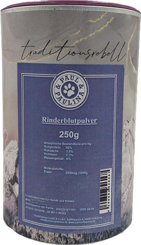 Paul & Paulina Rinderblutpulver getrocknet 250g Ergänzungsfuttermittel für Hunde und Katzen