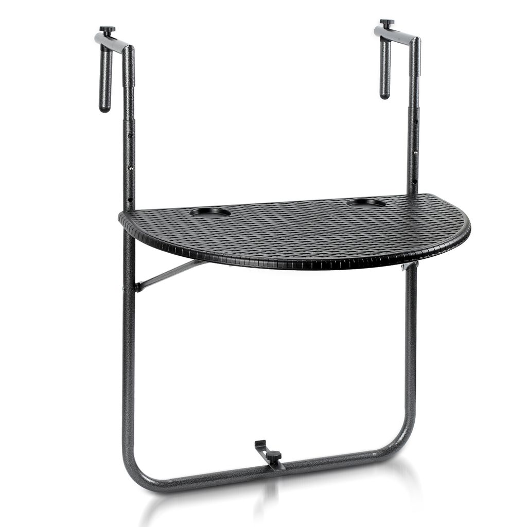 Balkontisch Hängetisch Balkonhängetisch Klappbar Klapptisch Balkon mit 3 Höhenverstellbar, Tischplatte 60x40 cm, in Rattan-Optik, Schwarz