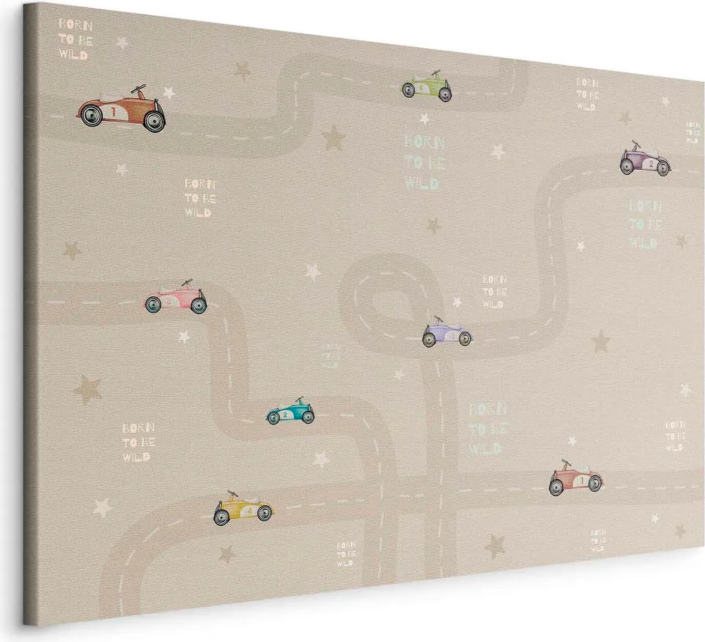 Quadro su Tela Bambini Race Auto 90x60 cm - Decorazione Cameretta Premium