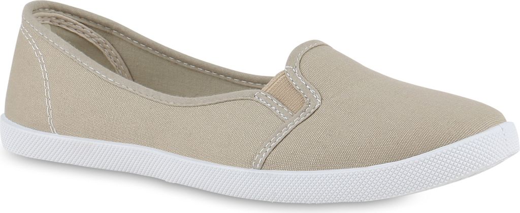 VAN HILL Damen Sneakers Ballerinas Stoffschuhe Flats Slipper 71072, Farbe: Khaki, Größe: 38