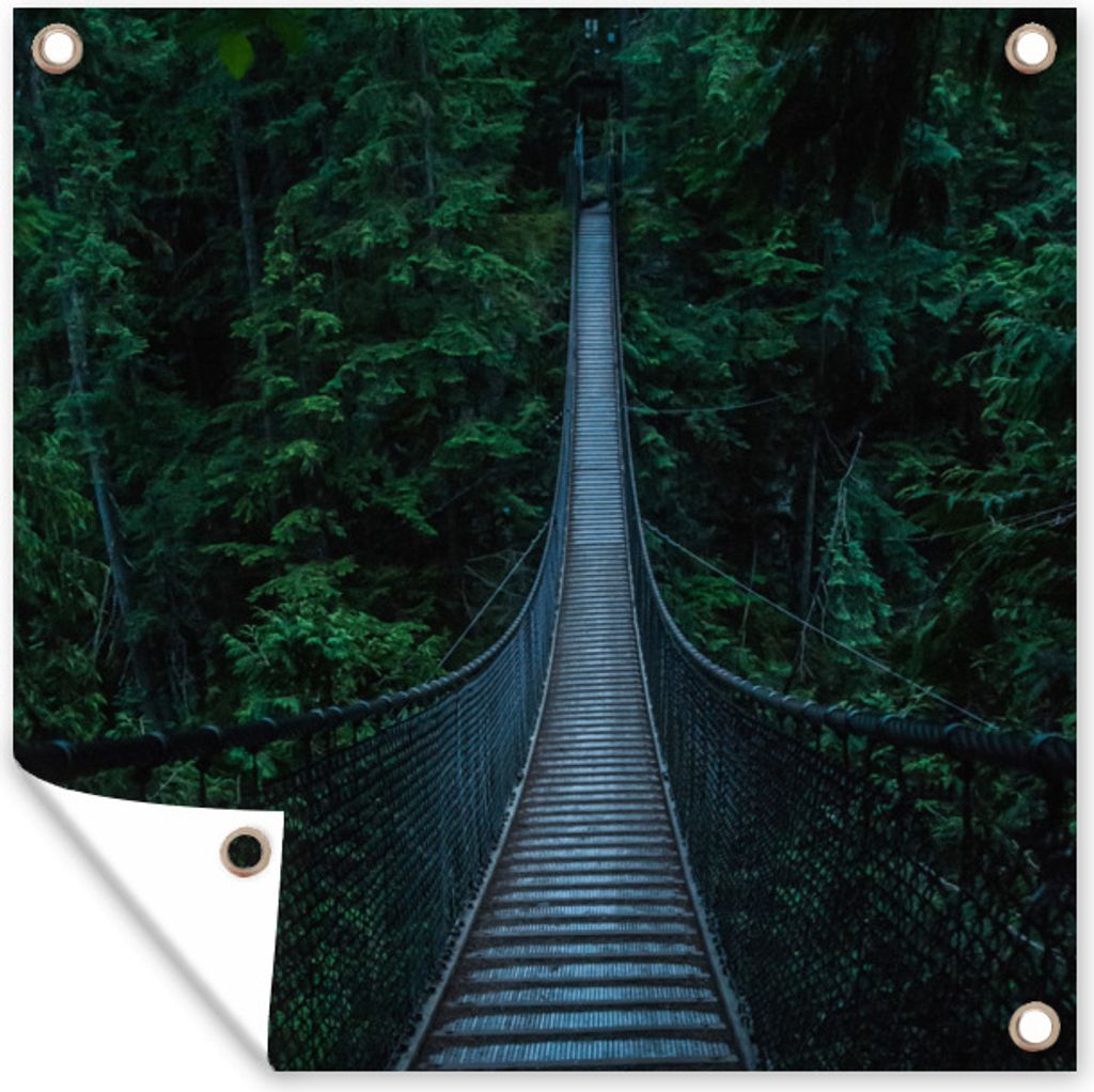 MuchoWow 100x100 cm Outdoor-Poster Gartendeko Sichtschutz Garten Poster für den Garten Brücke - Kanada - Bäume