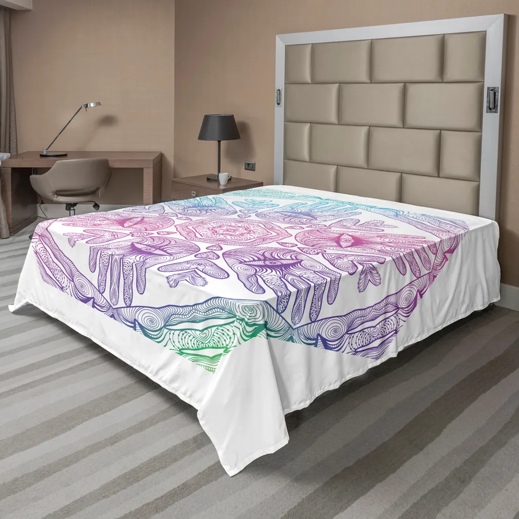 Drap de lit décoratif 266x260 cm, Imprimé Hamsa Hands Mandala Mystique