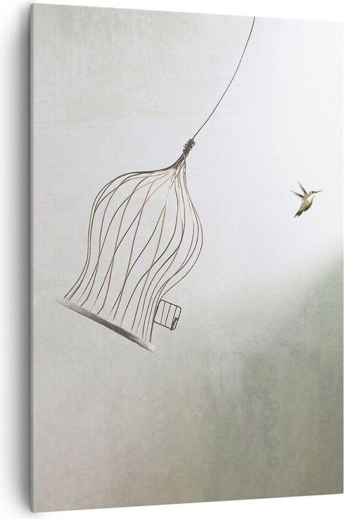 Bild auf Leinwand - Leinwandbild - Einteilig - Flug Vogel Käfig - 70x100cm - Wand Bild - Wanddeko - Wandbilder - Leinwanddruck - Wanddekoration - ...