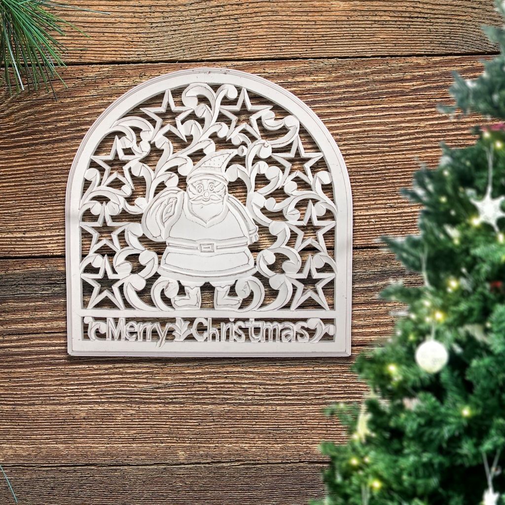 Wandornament, Weihnachten, Weihnachtsmann, Holz, Weiß, X-Mas, Dekoration