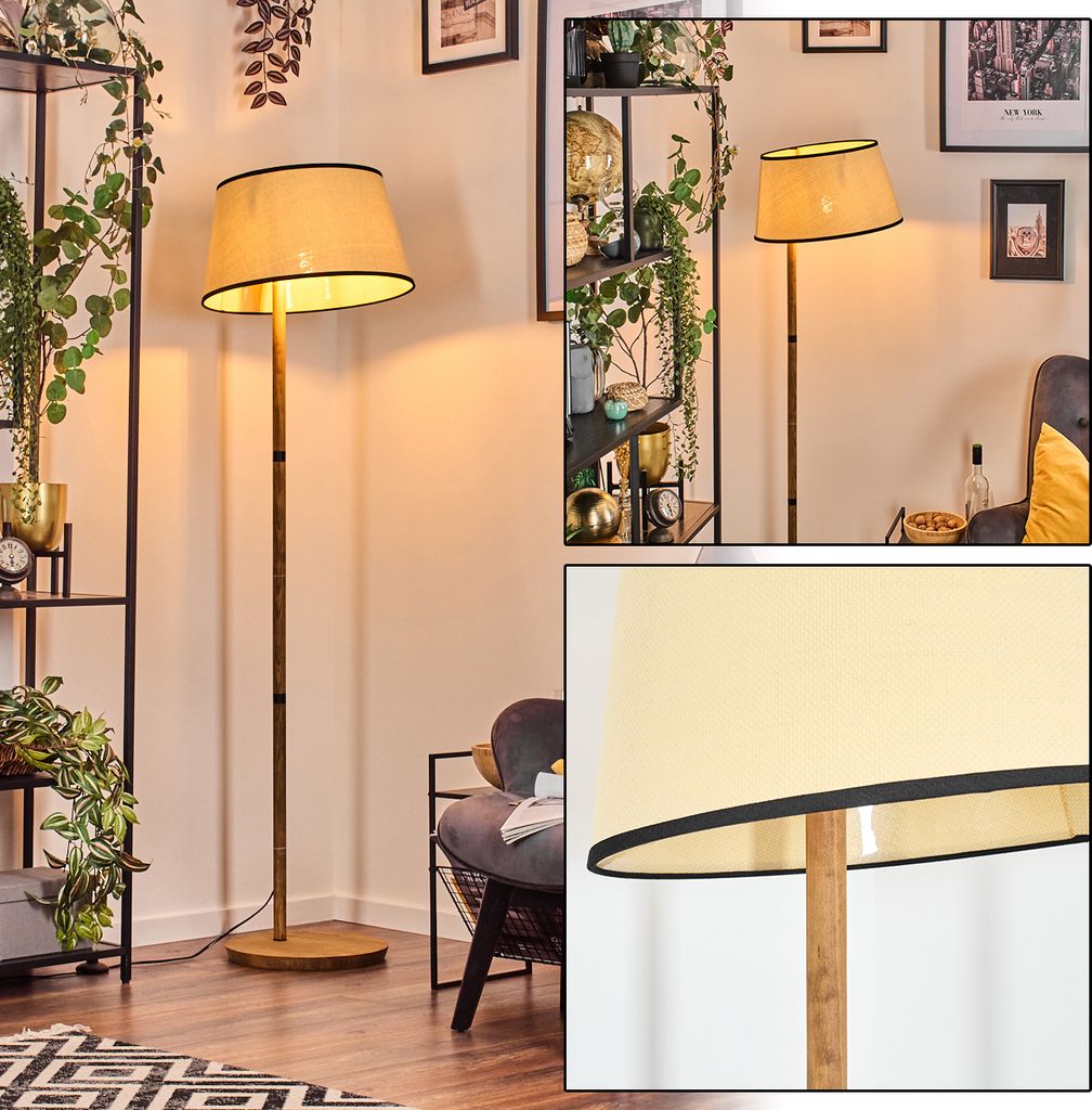 Tamarispa Stehlampe mit Holzfuß und Schirm aus Papiergeflecht