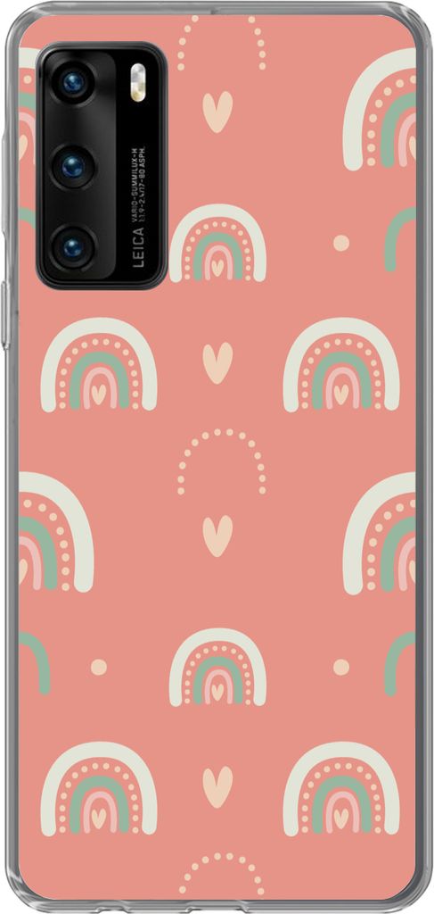 MuchoWow Handyhülle Schutzhülle Hülle für Telefoonhoesje Huawei P40 Mädchen - Regenbogen - Herzen - Muster - Mädchen - Rosa - Kinder - Kind...