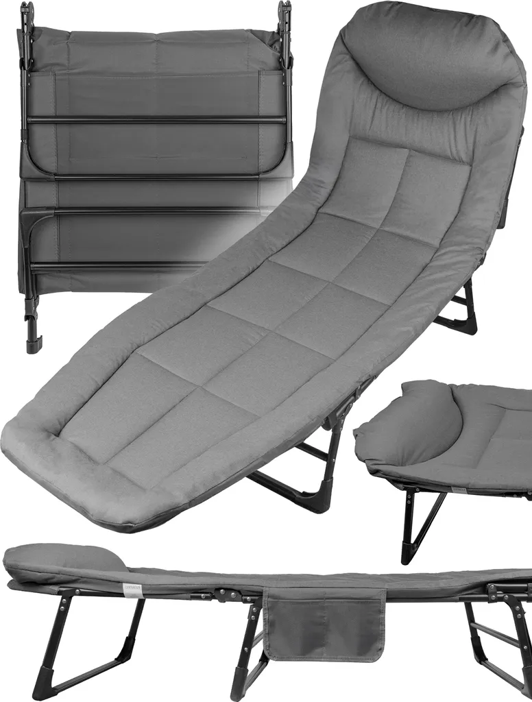 Lit de Camp Réglable Montage Rapide - Chaise Longue Pliable Graphite
