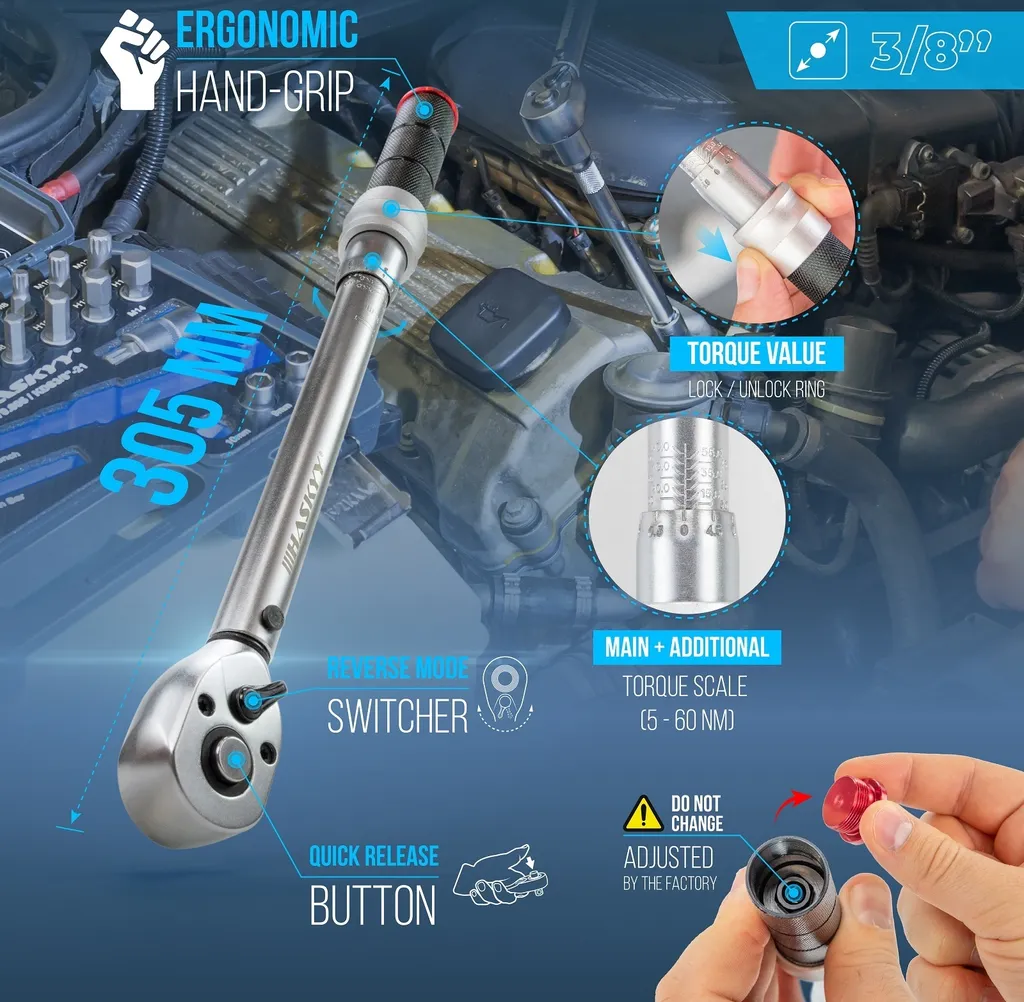 Clé dynamométrique 3/8 haute précision 0,5 Nm pour serrage moteur - 8