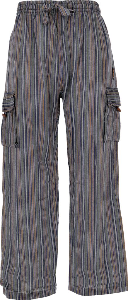 Gestreifte Yogahose, Uni Baumwoll-Goa-Hose - Blaugrau, Herren, Baumwolle, Größe: M