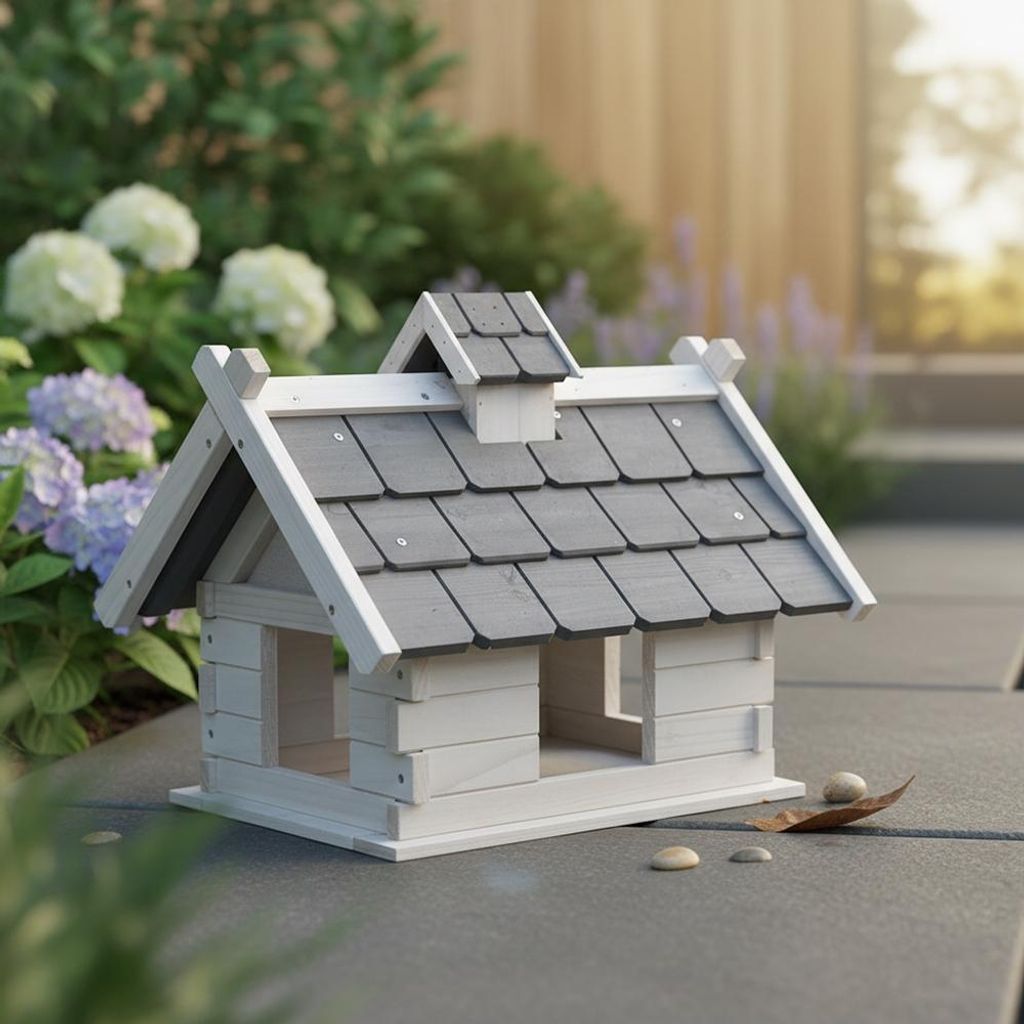 Vogelhaus Holz Vogelvilla Futterhaus Nistkasten weiß/grau Produktbild 
