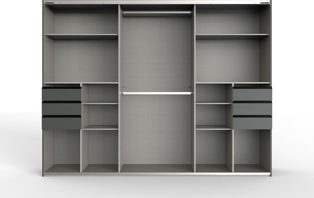 Schwebetürenschrank - 270 x 208 cm - 6 Schubladen - Graphit Produktbild 3
