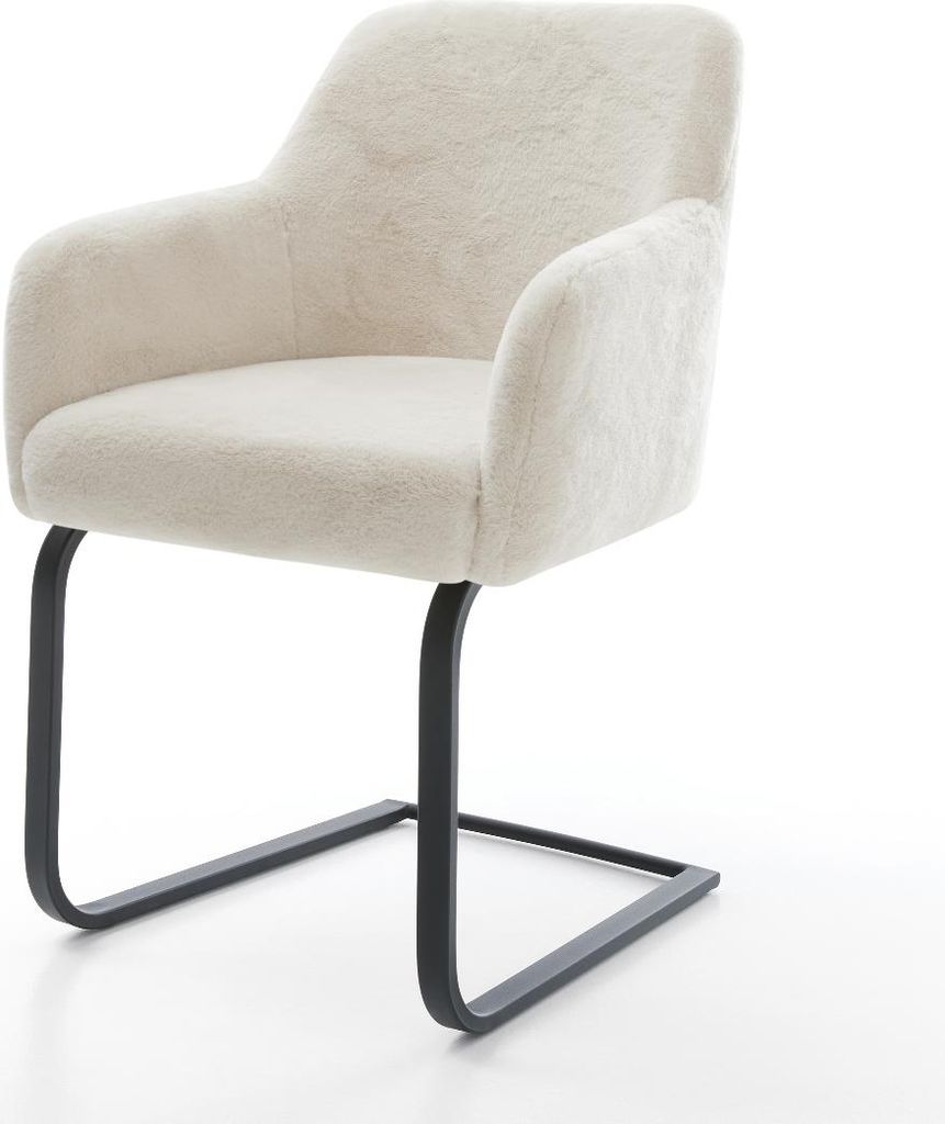 DELIFE Freischwinger Greg-Flex Plüsch Creme-Weiß Freischwinger flach Schwarz Taschenfederkern