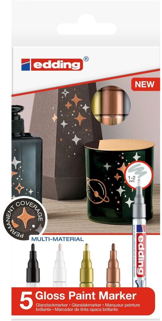 Edding 751, Schwarz, Kupfer, Gold, Silber, Weiß, Produktbild 