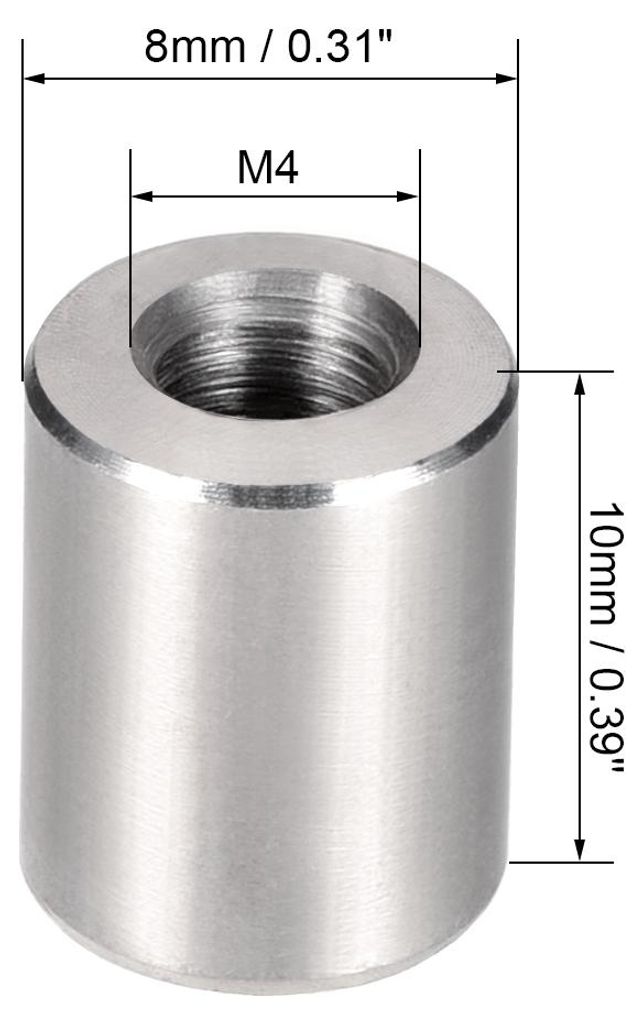 M4 Rund Steckverbinder Muttern, 304 Edelstahl Kupplungsmutter 10mm/0,39 Zoll L?nge,Packung mit 10