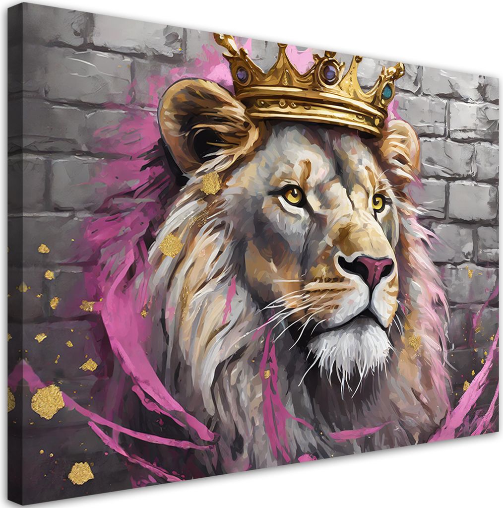 Leinwandbild Król Lew Różowy 120x80 Feeby Rosa bild für die wand bereit zum aufhängen