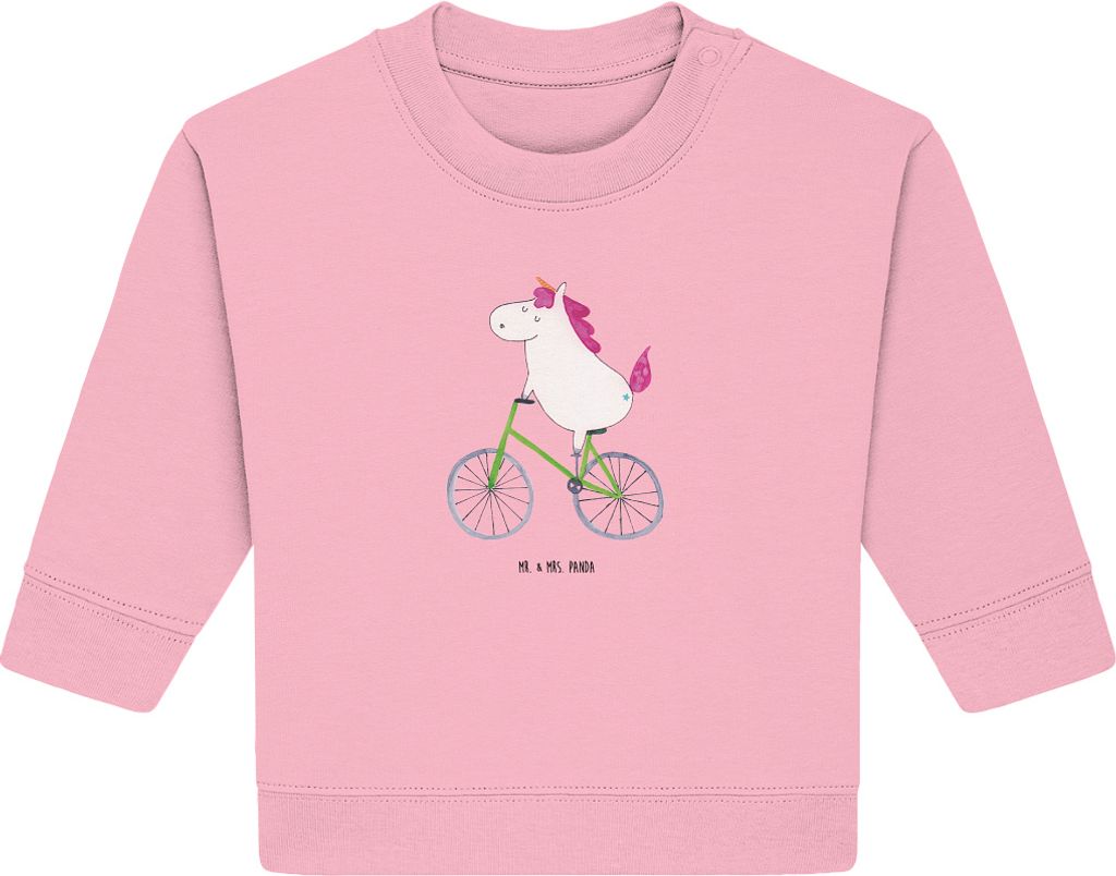 Mr. & Mrs. Panda Organic Baby Pullover Einhorn Radfahrer 24. - 36. Monat - Baumwolle Pink - Geschenk, Einhörner, Radfahren, Rad, Unicorn, Bullover