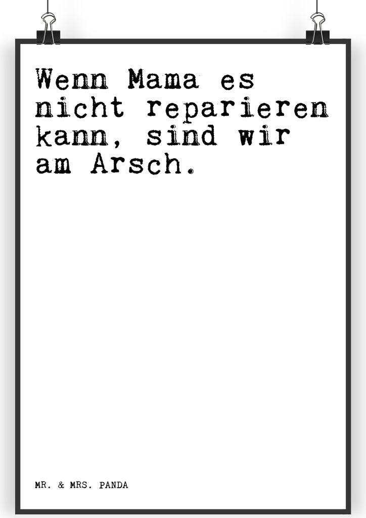Mr. & Mrs. Panda Bild Wenn Mama es nicht... DIN A3 - Weiß - Geschenk, drucke, Sprüche, Wandbild, beste, Frau, wanddeko, Plakat, Alleinerziehend, ...