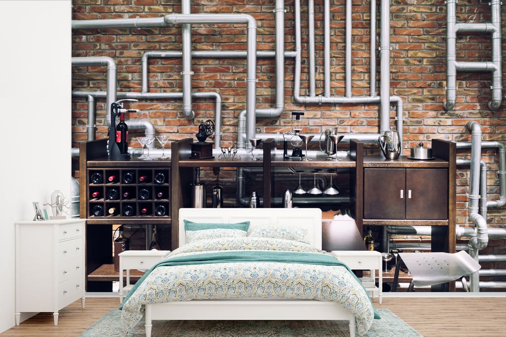 MuchoWow Fototapete für Wohnzimmer oder Schlafzimmer Wandtapete Vinyl Motivtapete Eine Bar mit einem Rohrsystem - 390x260 cm - Papiertapete