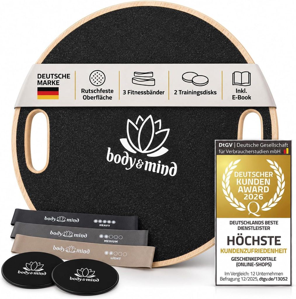 Body & Mind Houten balansbord Deluxe 360° - Wiegbord met Productafbeelding 