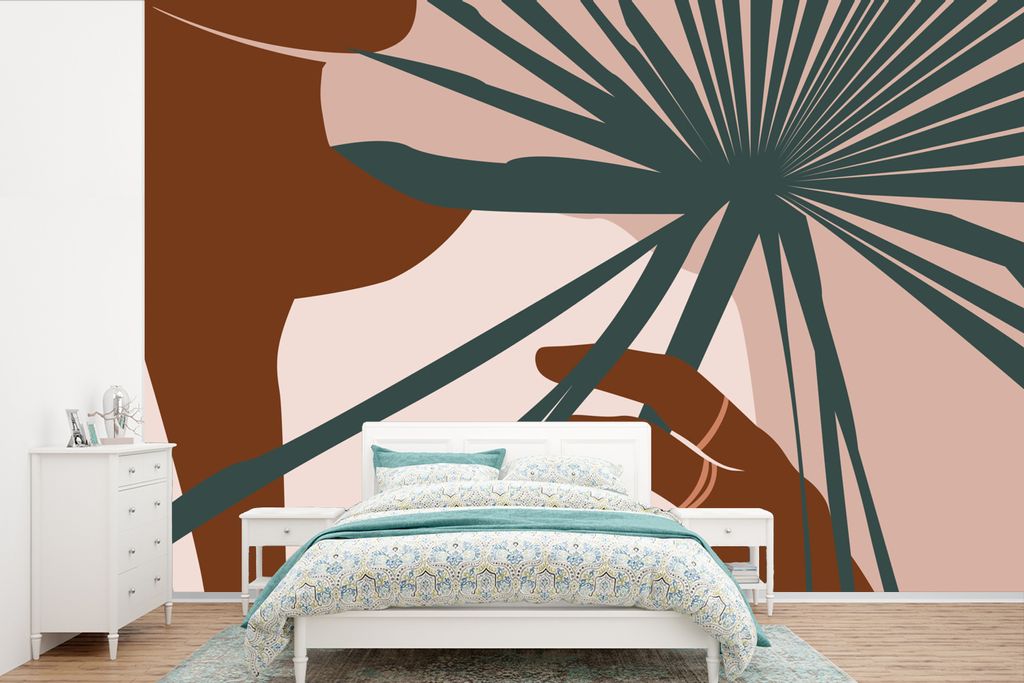 MuchoWow Fototapete für Wohnzimmer oder Schlafzimmer Wandtapete Vinyl Motivtapete Pflanze - Tropisch - Abstrakt - 360x240 cm - Vinyl-Tapete