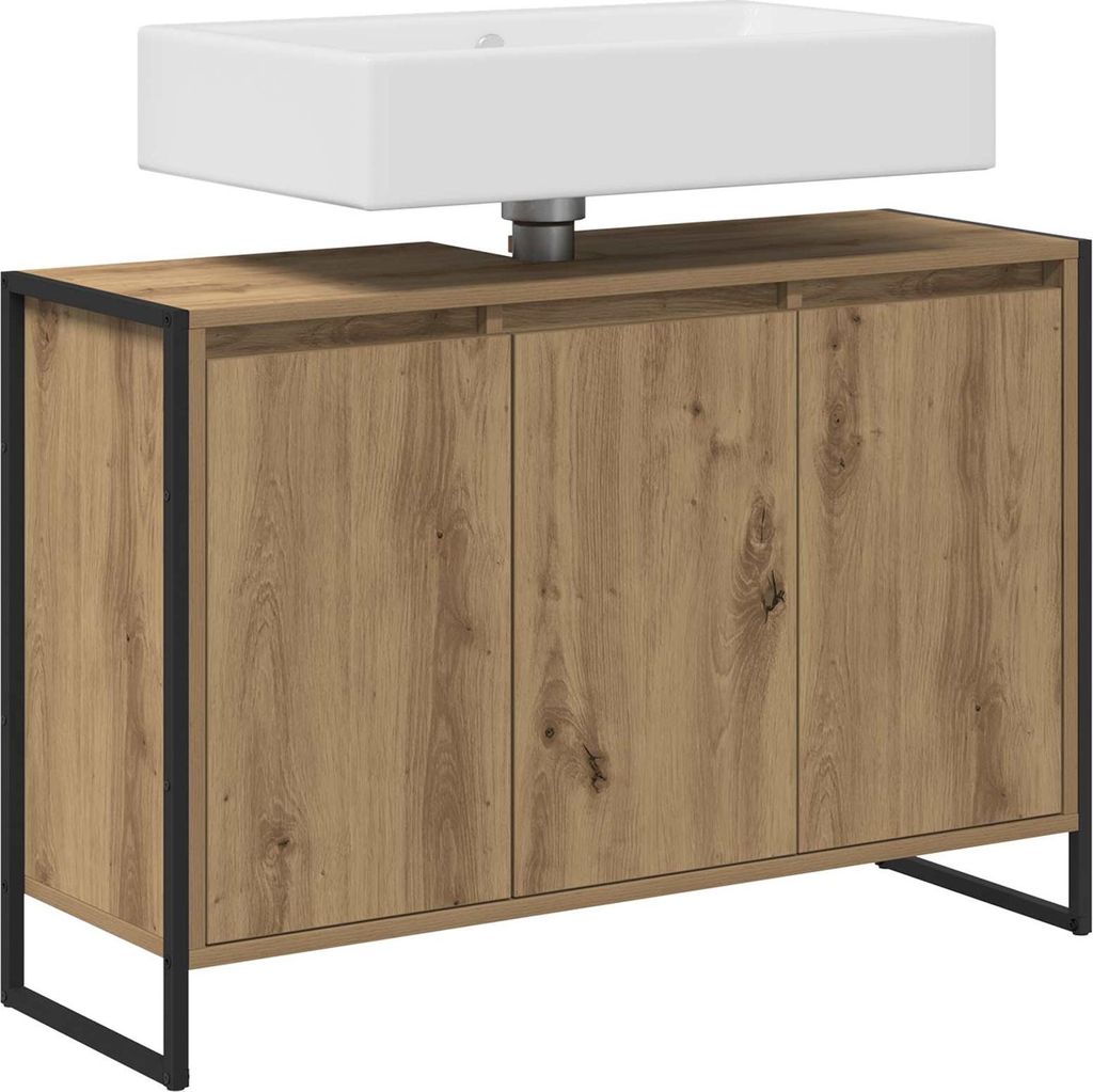 (Design 2026) Badezimmerschrank mit Tür Kunsthandwerk Eiche 90 x 30 x 60cm - HOMMIE 683399 - Spiegelschränke