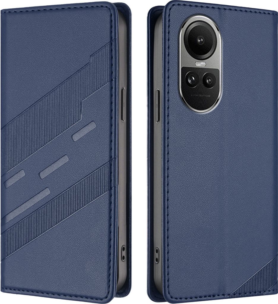Hülle für Oppo Reno10 / Reno10 Pro 5G, Kunstleder Brieftaschen Handyhülle mit Kartenfach und Standfunktion Blau