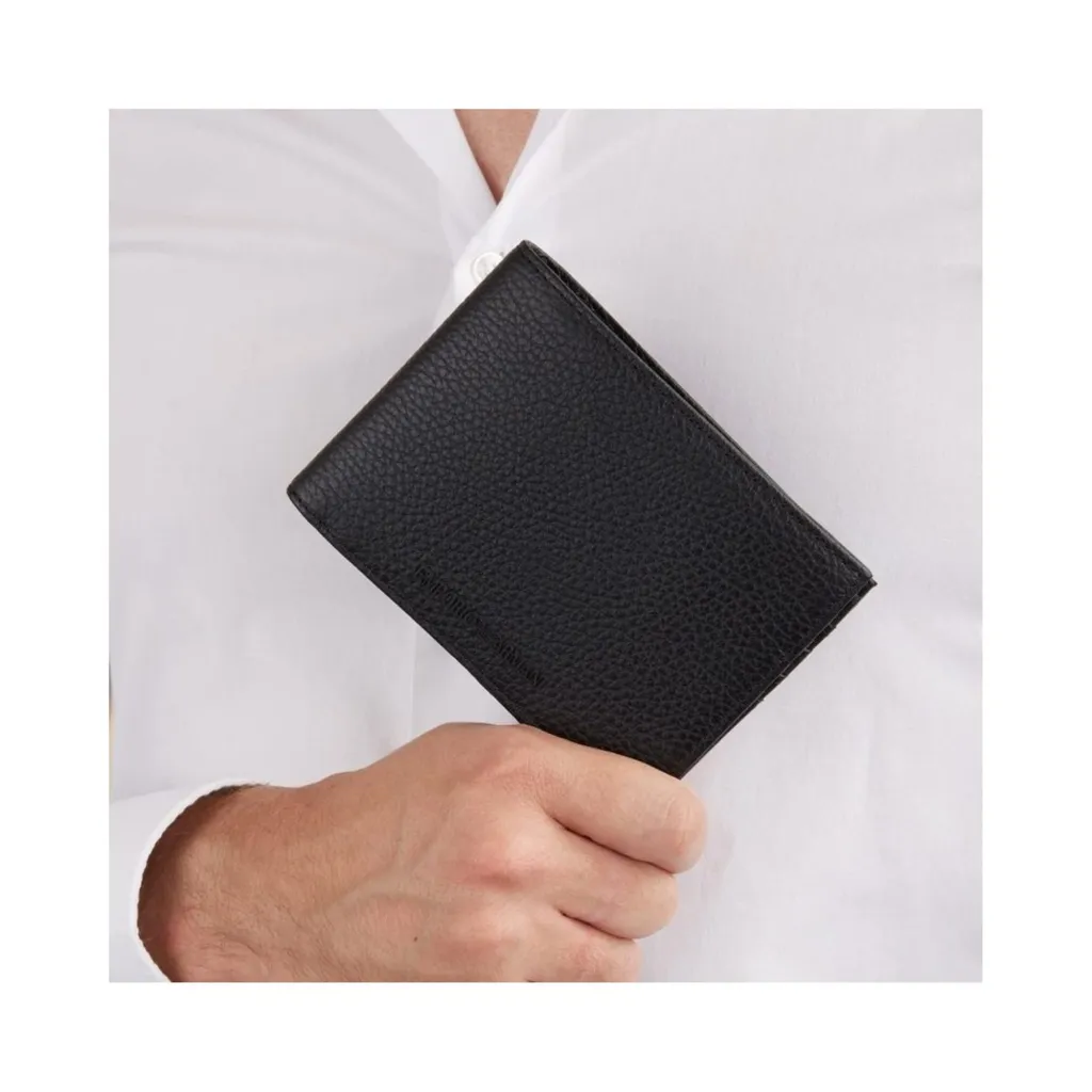 Portefeuille pour homme Armani en cuir véritable noir - Modèle Luxe - 7