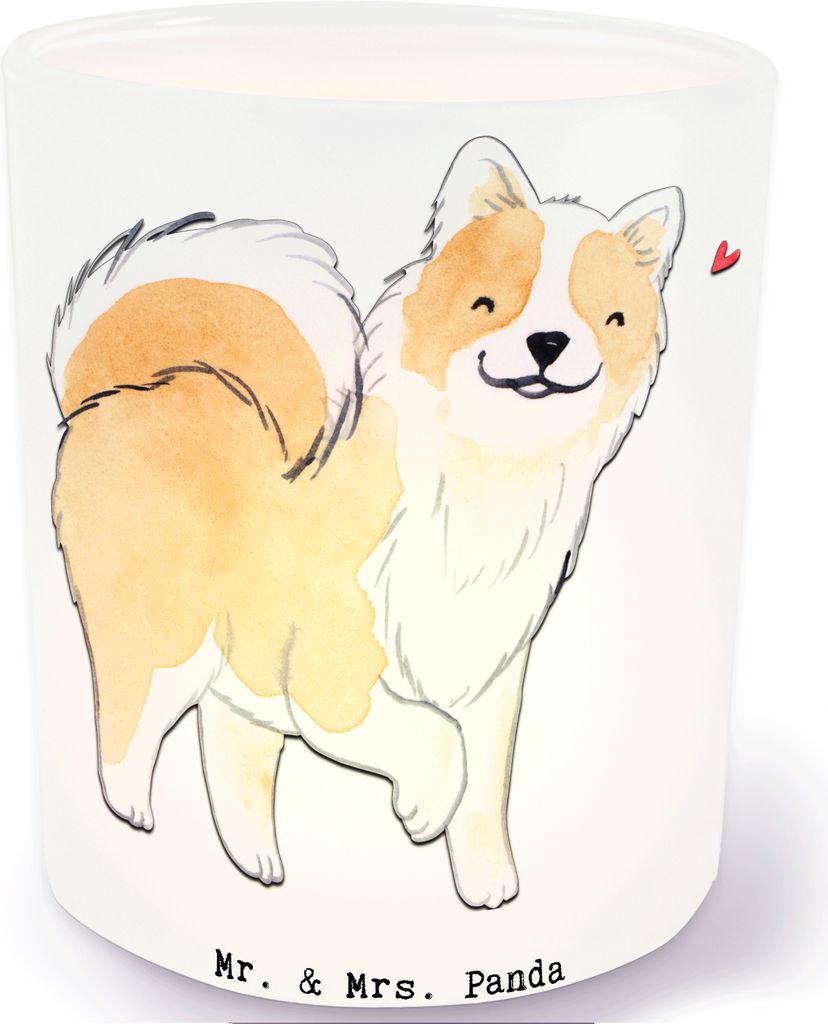 Mr. & Mrs. Panda Glas Windlicht Islandhund Lebensretter - Transparent - Geschenk, Teelichthalter, Kerzenhalter, Isländischer Schäferhund