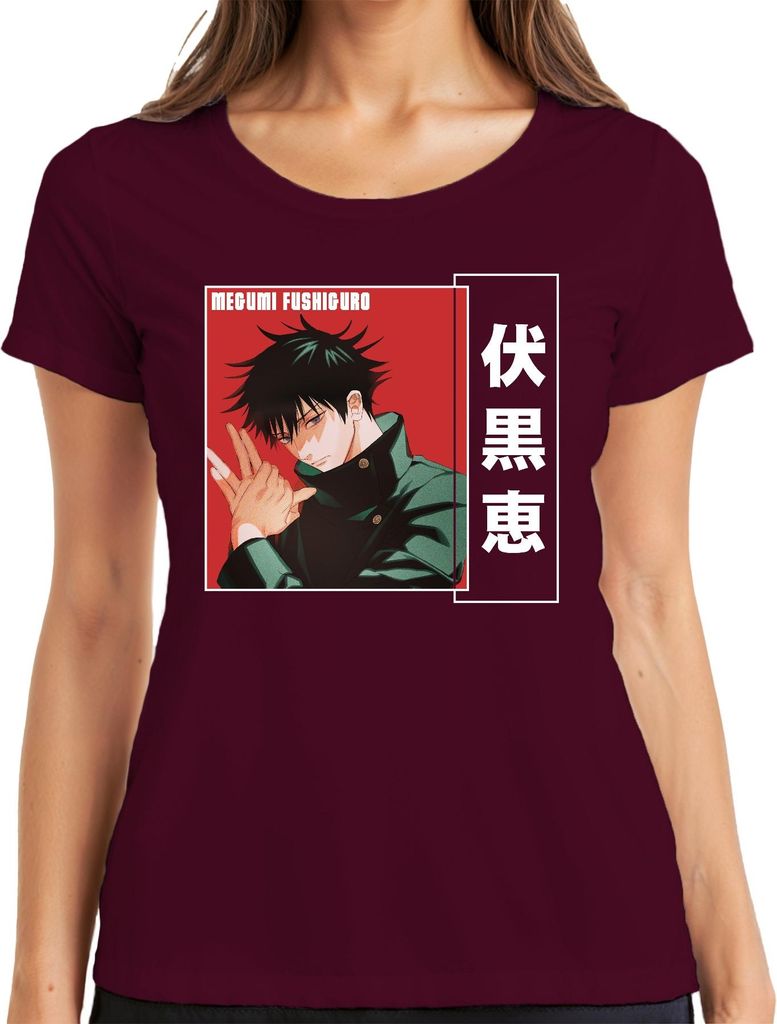 Megumi Fushiguro Jujutsu Kaisen Anime Manga Fan Geschenk Poster Damen T-Shirt, Burgundy, XXL