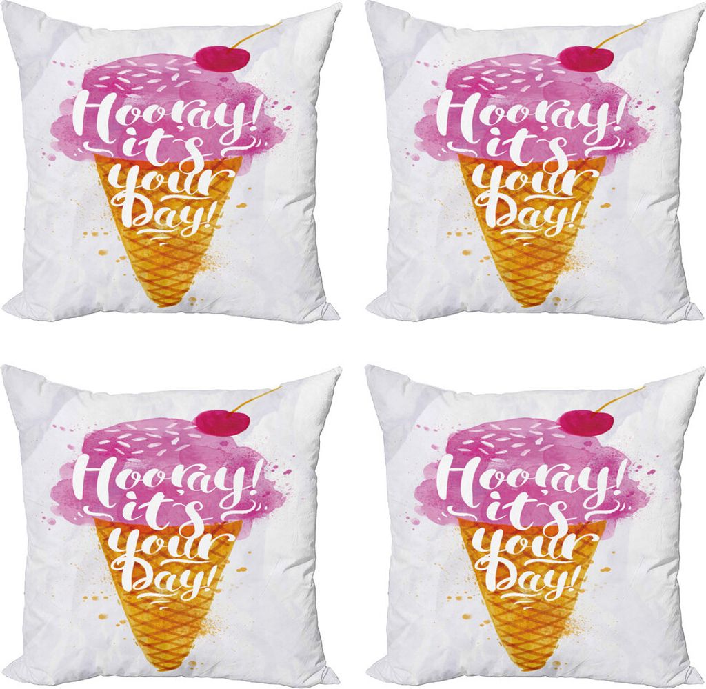 ABAKUHAUS Eis Kissenbezug Set (4 Stück), Wörter Kirsche, Moderner Doppelseitiger Digitaldruck, 45 cm x 45 cm, Fuchsia Bernstein Perle