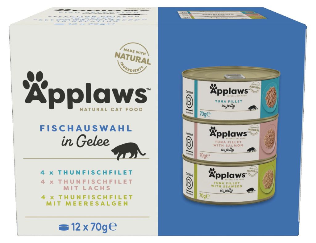Applaws Natural Wet Cat Food Fish Selection in Jelly (Pack of 12 x 70g Tins)