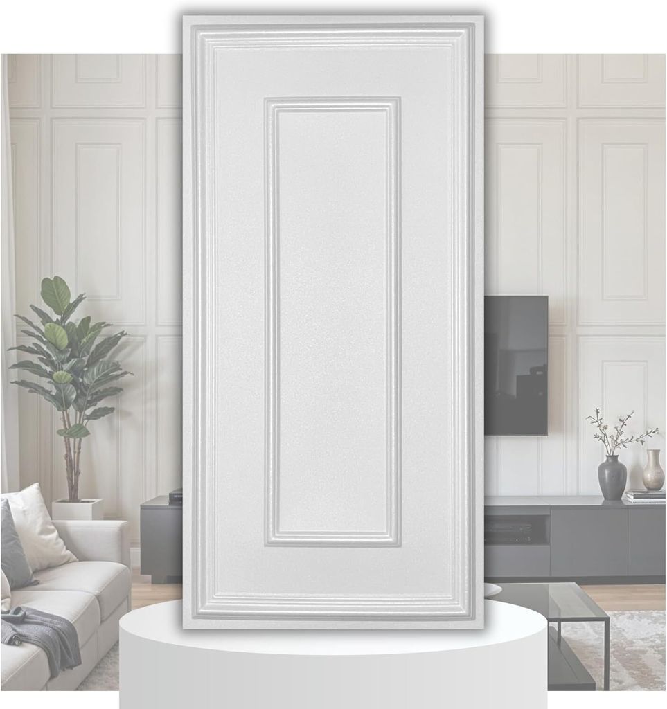 A white panel is displayed in front of a living room setting with furniture and decor.